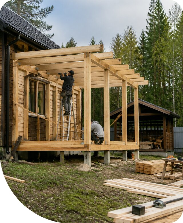Строительство пристроек и построек на участке в Кимовске