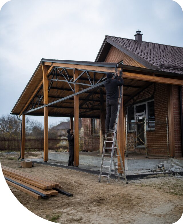 Пристройка навеса к дому и участку в Кимовске под ключ